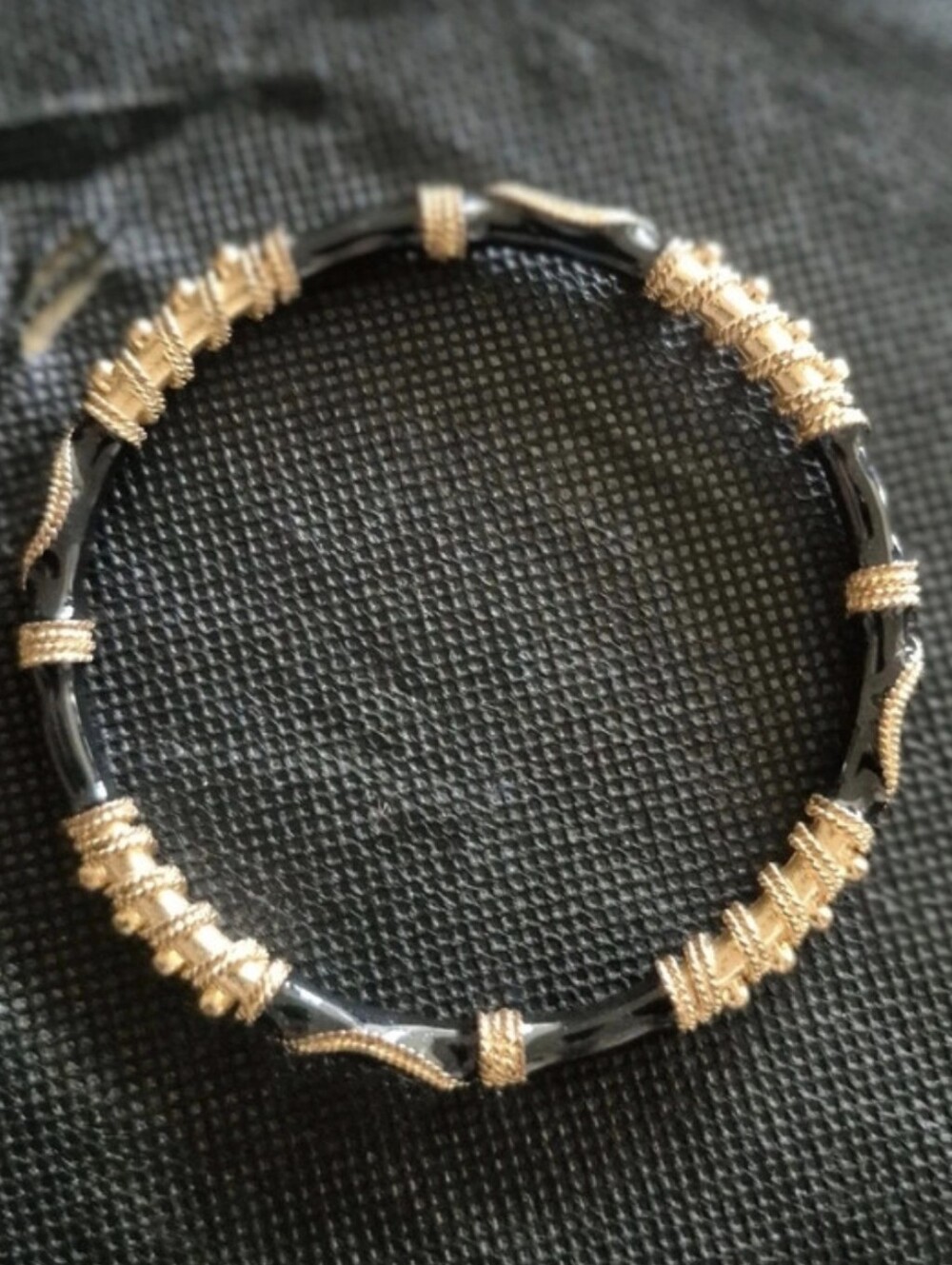 Elegant Black and Gold Wrapped Bangle Bracelet